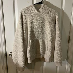 off white hooded sherpa